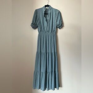 MAX STUDIO Jacquard Dot Lace Trim Maxi Dress in Emerald Size M